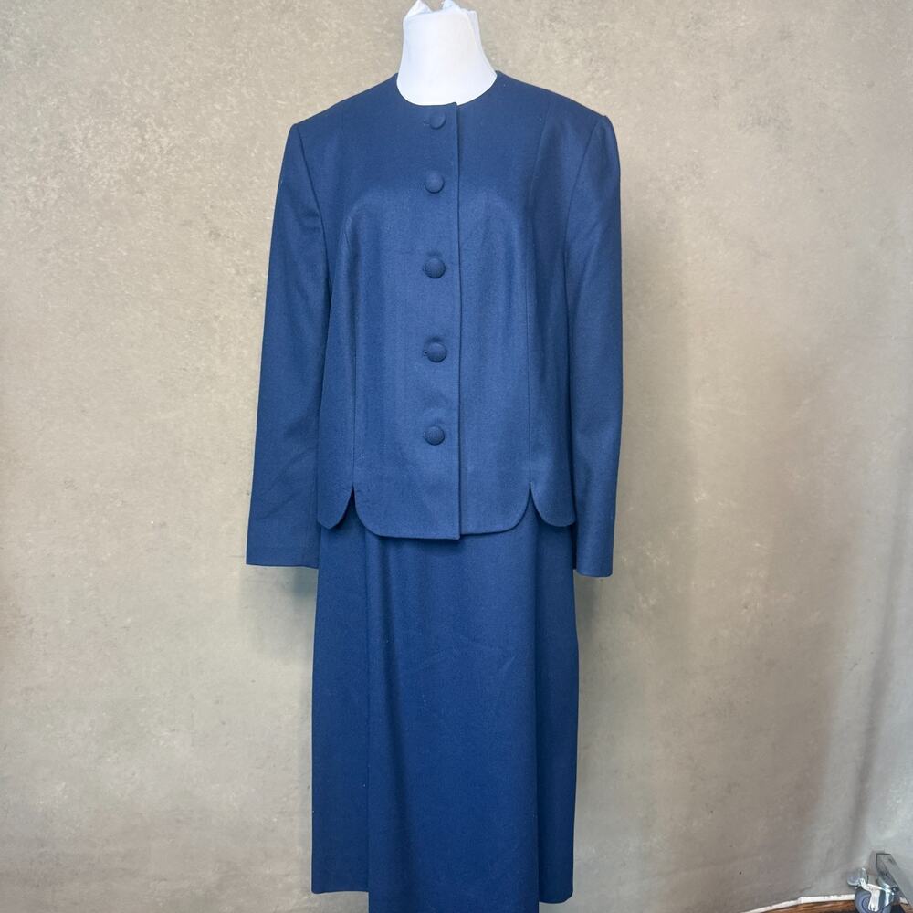 Vintage 90s Pendleton Wool Skirt Suit Navy Blue Scallop Hem Plus Size 20W USA